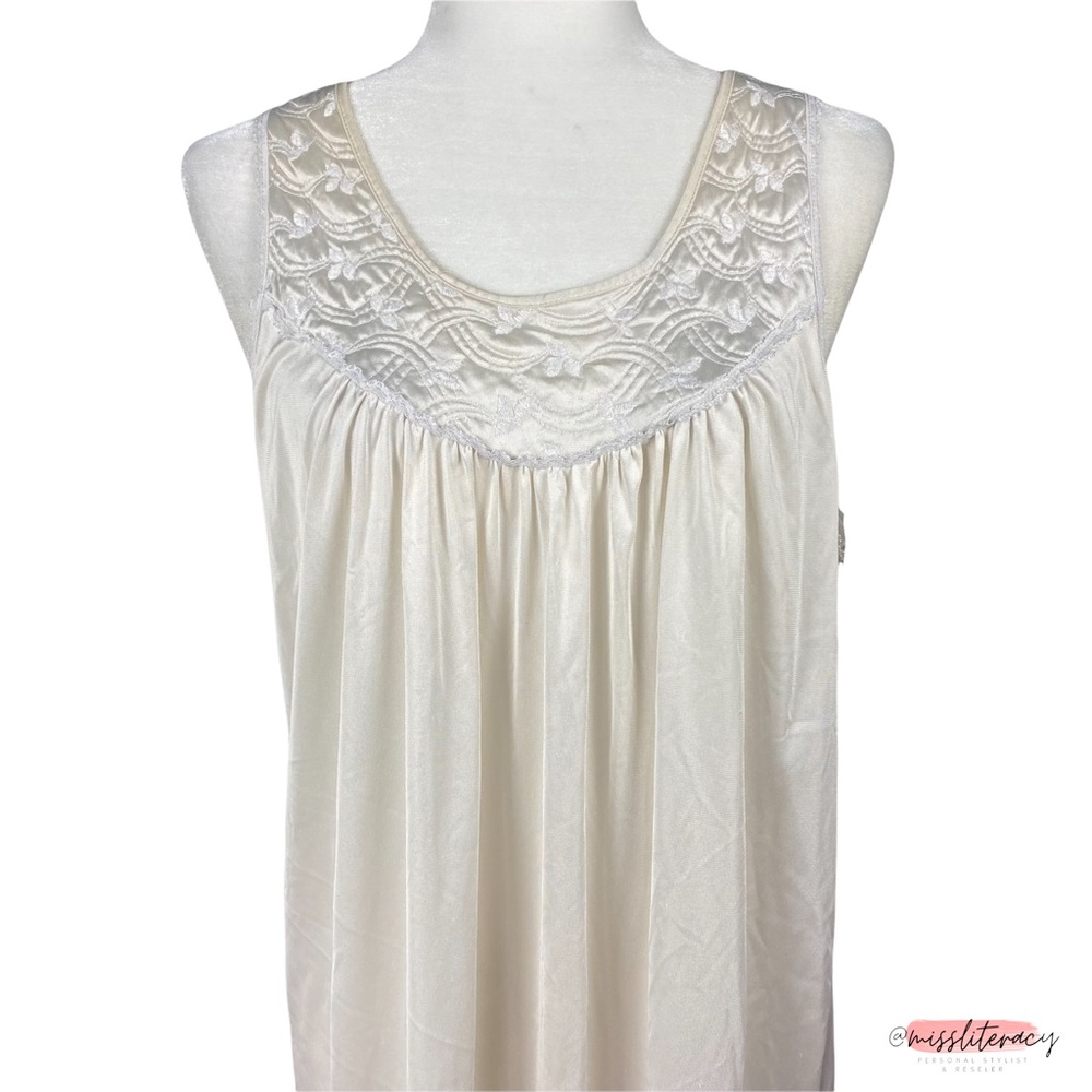 Vintage French Maid Silky Satin Chemise Slip Night Dress in Champagne Cream XXL - Picture 5 of 14